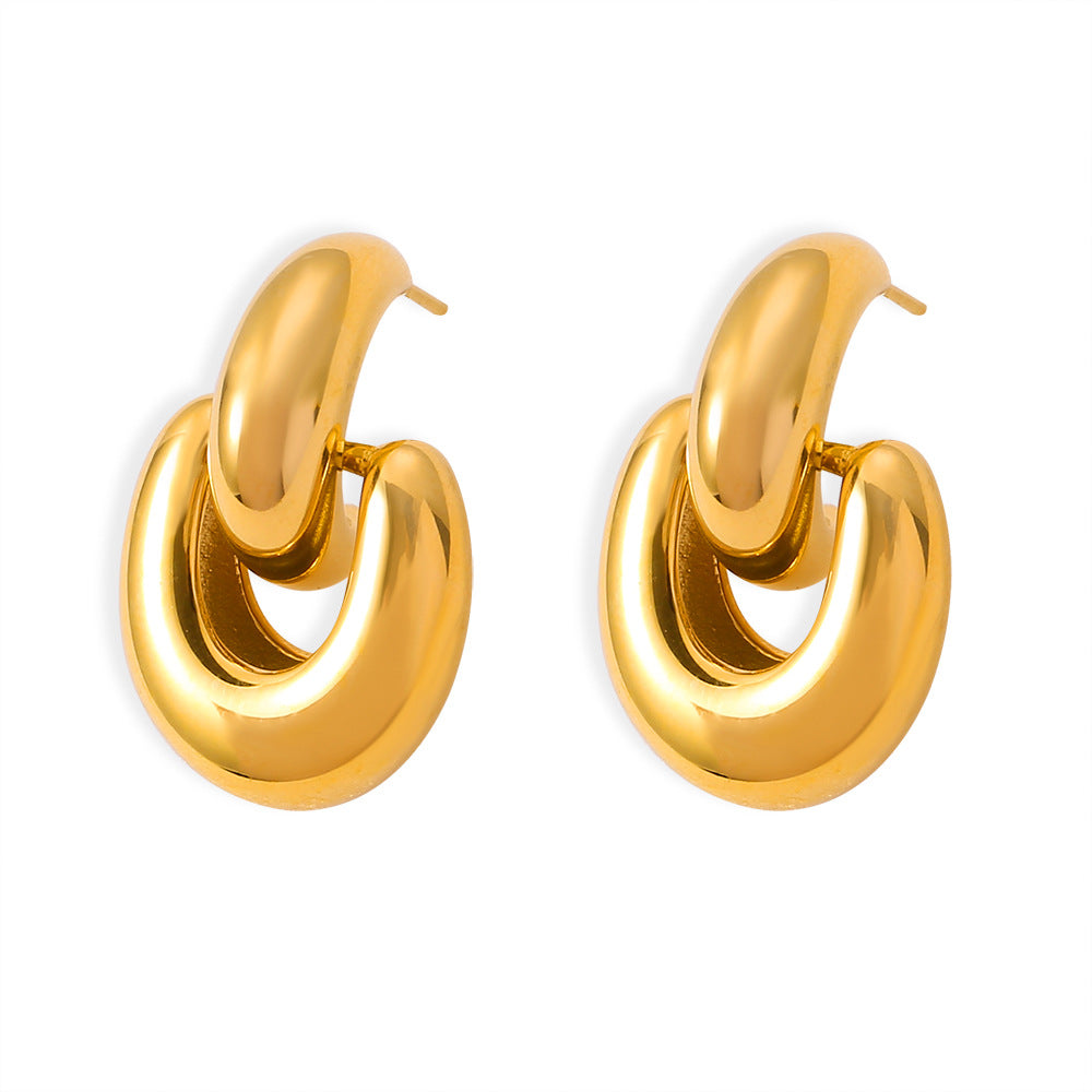 Stainless Steel Half Round Hook Stud Earrings