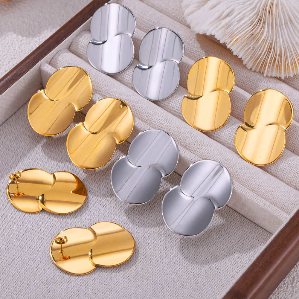 Stainless Steel Double Layer Water Drop Stitching Stud Earrings