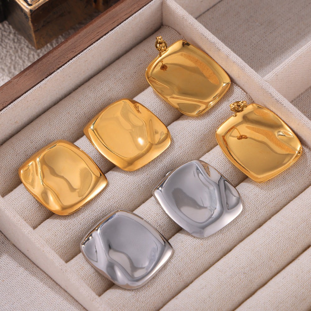 Irregular Texture Square Stainless Steel Stud Earrings
