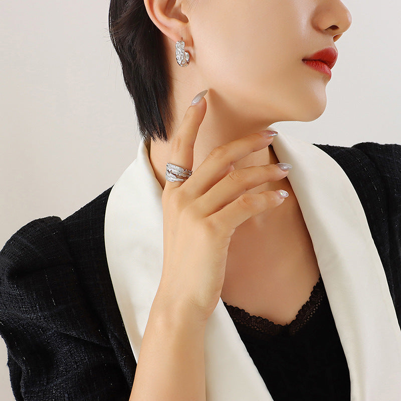 Vintage Stainless Steel Textured Hoop Earrings