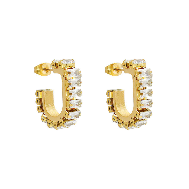 Cubic Zirconia Stainless Steel Hoop Earrings