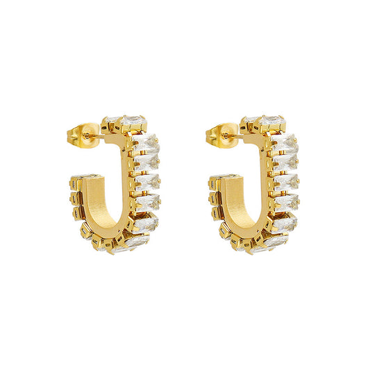 Cubic Zirconia Stainless Steel Hoop Earrings