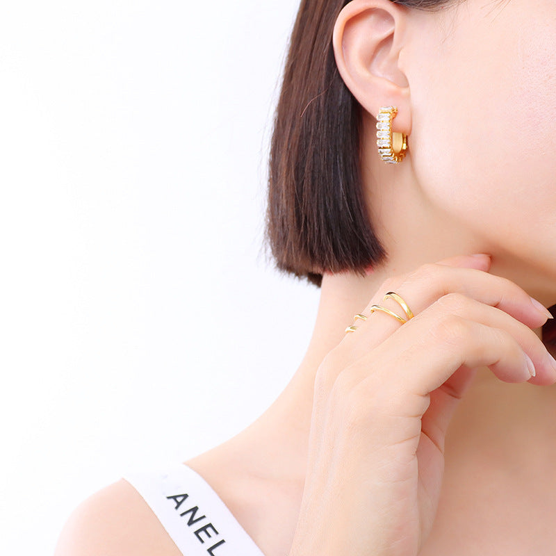 Cubic Zirconia Stainless Steel Hoop Earrings