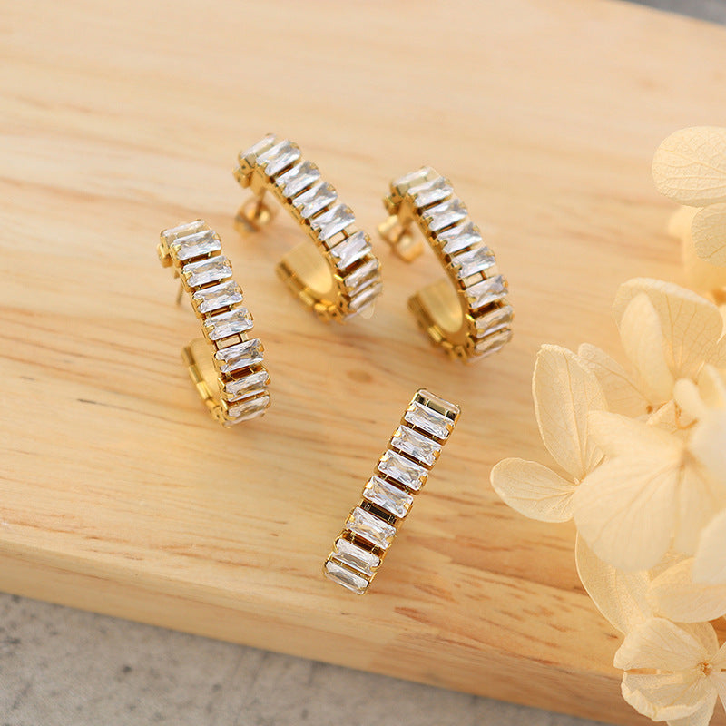 Cubic Zirconia Stainless Steel Hoop Earrings