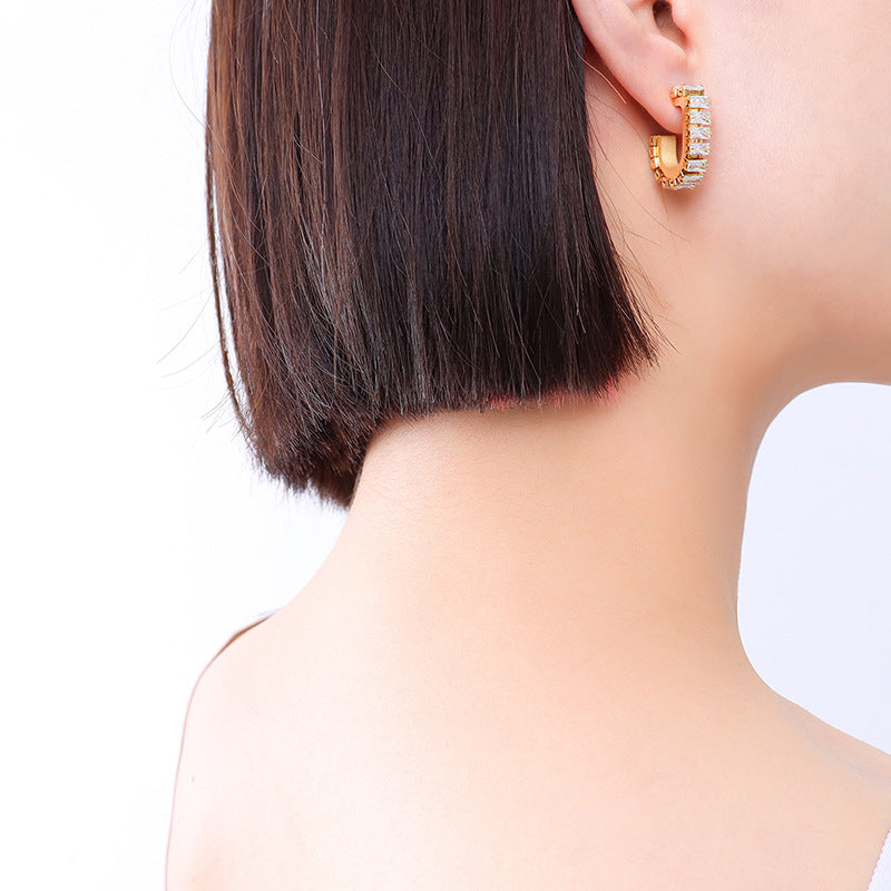 Cubic Zirconia Stainless Steel Hoop Earrings