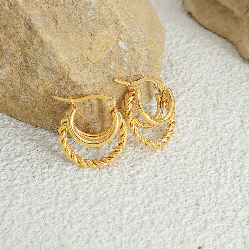 Stainless Steel Polished Twist Chain Hoop Earrings