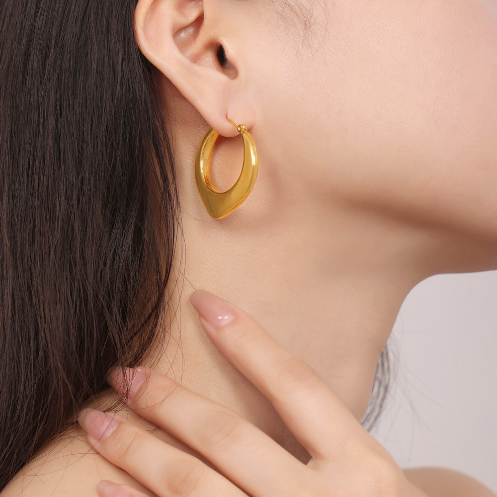 Stainless Steel Polished Statement Hoop Earrings