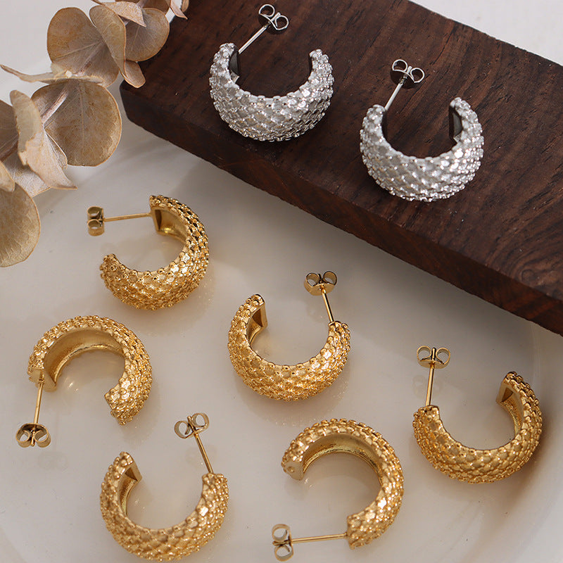 Stainless Steel Diamond Lattice Hoop Earrings