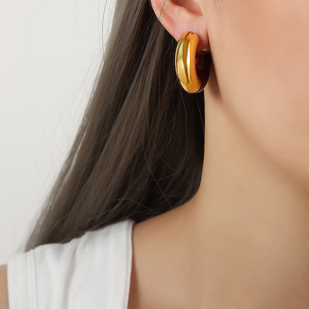 Stainless Steel Stitching Glaze Hoop Earrings