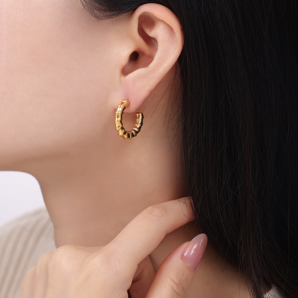 18K Gold PVD Spiral Textured Stainless Steel Hoop Earrings
