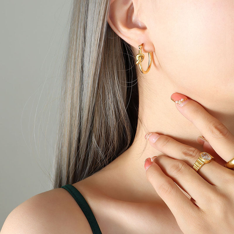 Women's Stainless Steel Knotted Hoop Earrings