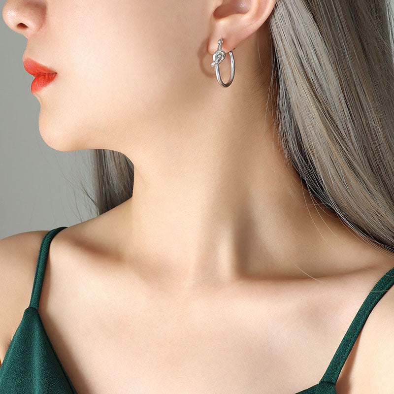 Women's Stainless Steel Knotted Hoop Earrings