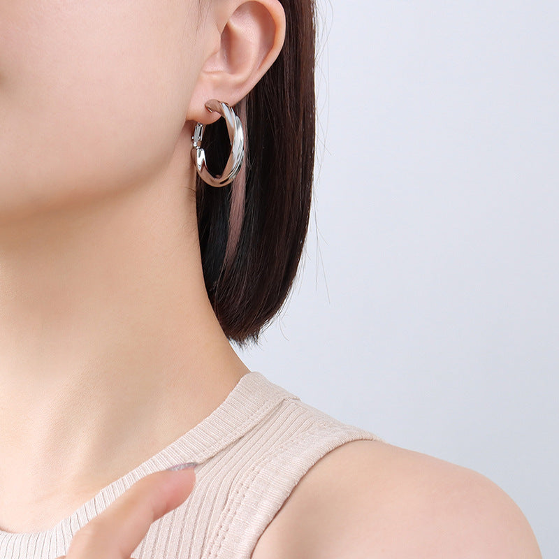 Stainless Steel Women's Twist Hoop Earrings