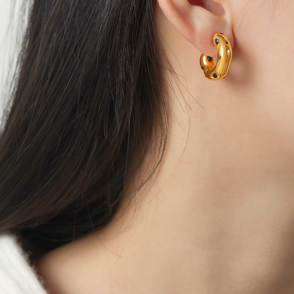 Stainless Steel Hoop Inlay CZ Imitation Pearl Earrings