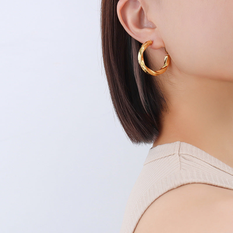 Stainless Steel Women's Twist Hoop Earrings