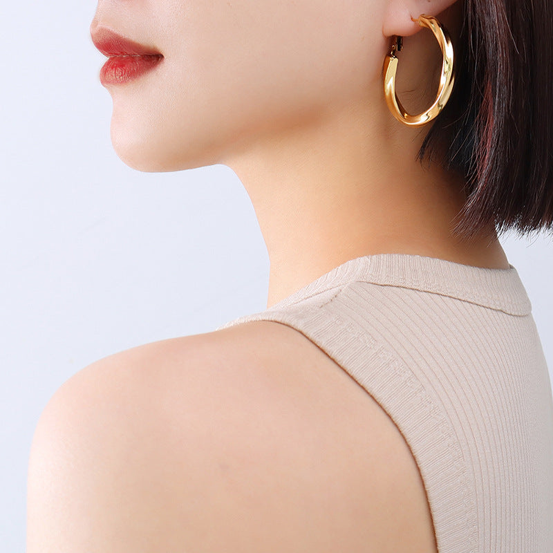 Stainless Steel Women's Twist Hoop Earrings