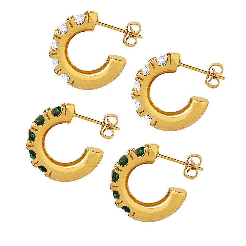 18K Gold PVD Stainless Steel White Green Cubic Zirconia Earrings