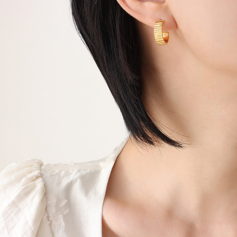 Stainless Steel Check Hoop Earrings