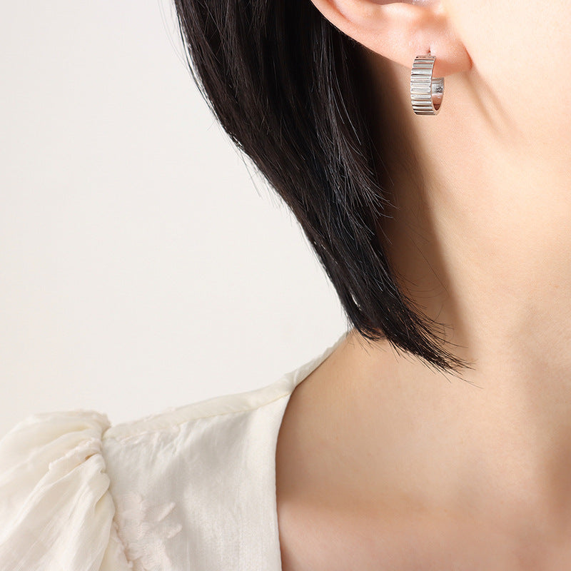 Stainless Steel Check Hoop Earrings