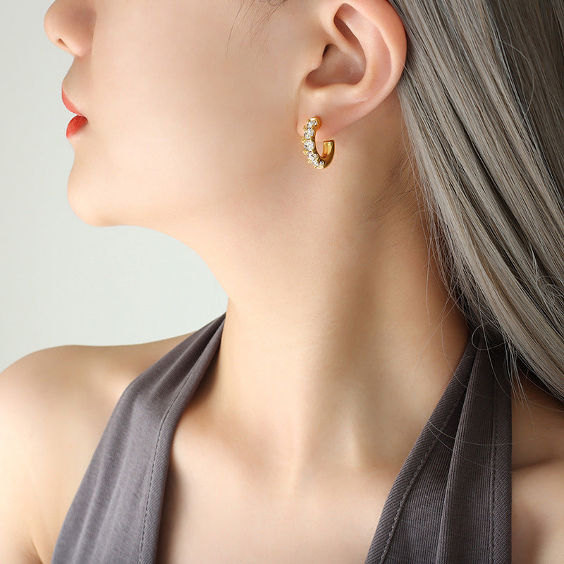18K Gold PVD Stainless Steel White Green Cubic Zirconia Earrings