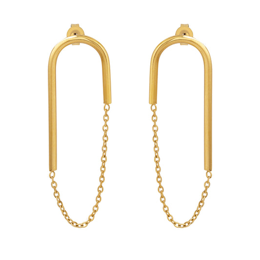 Stainless Steel Tassel U-Shaped Drop Earrings
