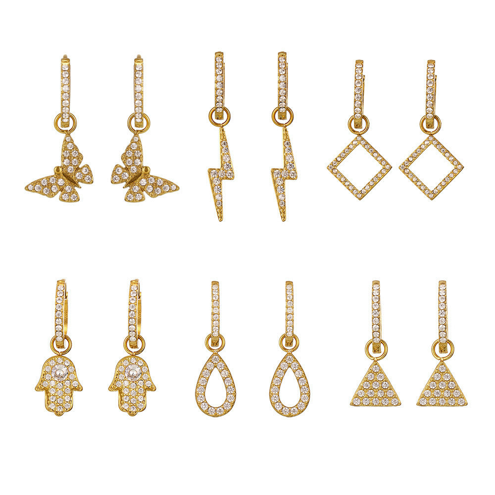 Stainless Steel Butterfly Lightning Geometric Inlay CZ Drop Earrings