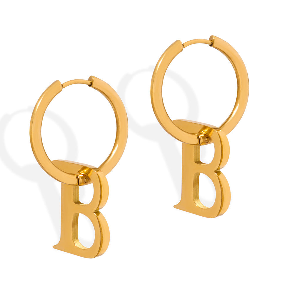 Stainless Steel Letter B Drop Earrings