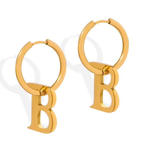 Stainless Steel Letter B Drop Earrings