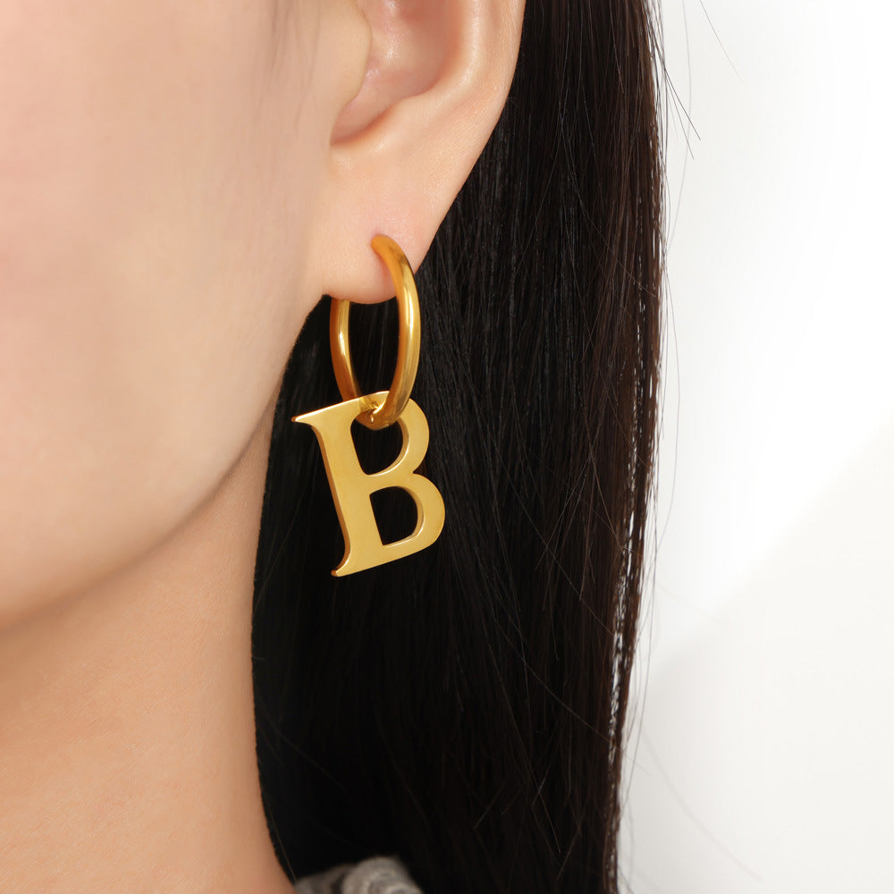 Stainless Steel Letter B Drop Earrings
