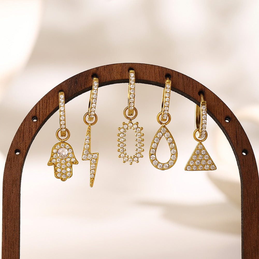 Stainless Steel Butterfly Lightning Geometric Inlay CZ Drop Earrings