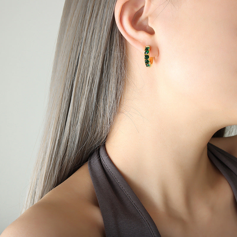18K Gold PVD Stainless Steel White Green Cubic Zirconia Earrings