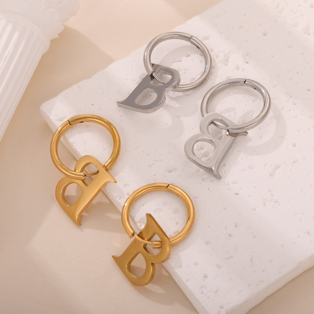 Stainless Steel Letter B Drop Earrings