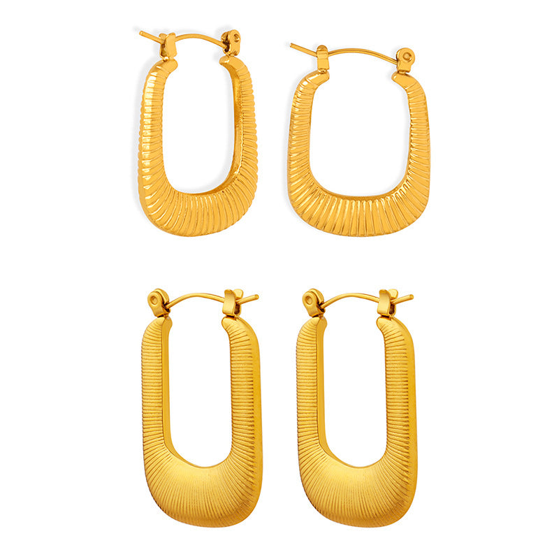 Stainless Steel Vertical Line Textured Hoop Earrings