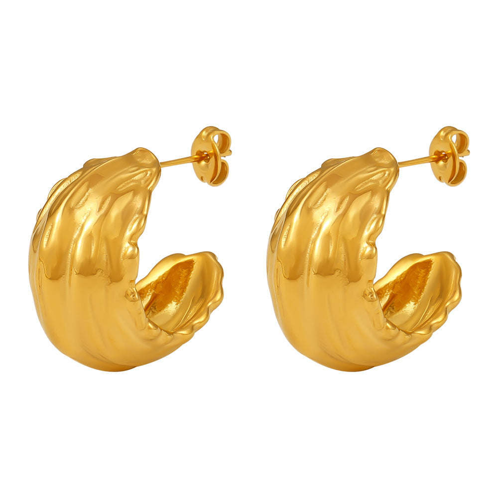 Irregular Texture Shape Hoop Stainless Steel Earrings