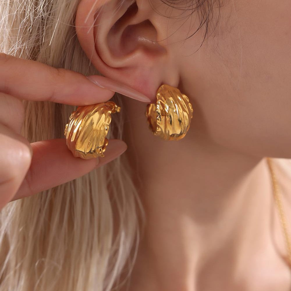 Irregular Texture Shape Hoop Stainless Steel Earrings