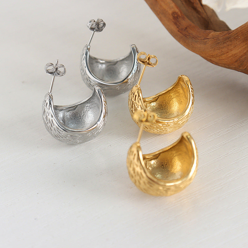 Stainless Steel Embossed Textured Hoop Earrings