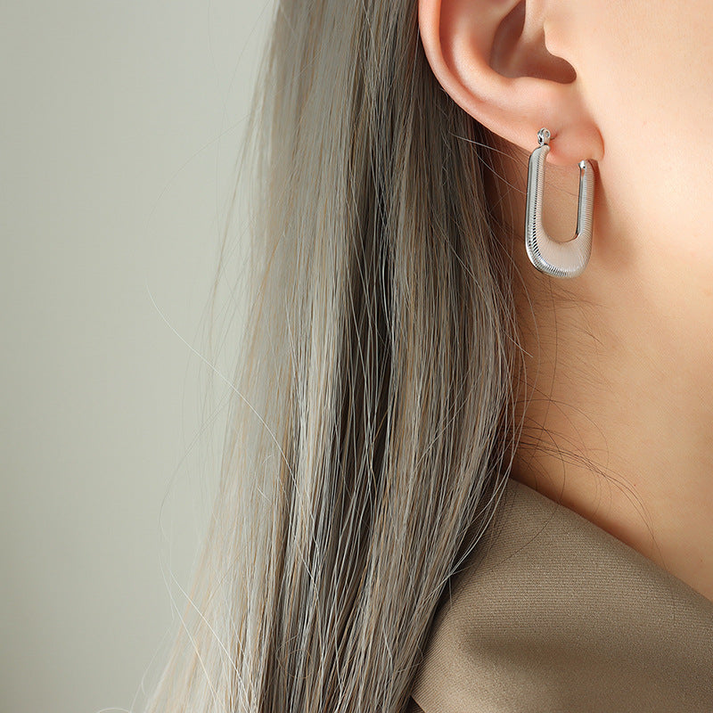 Stainless Steel Vertical Line Textured Hoop Earrings