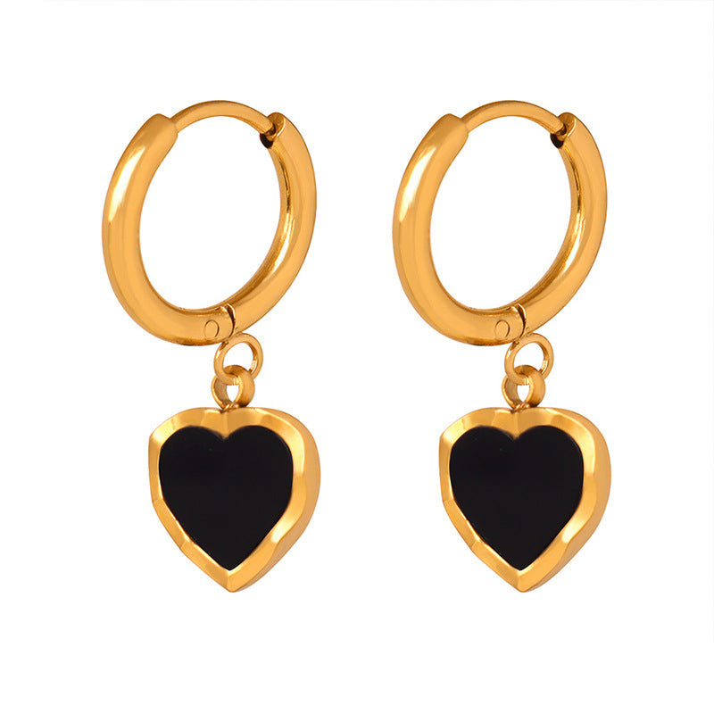 Stainless Steel Black Drip Oil Heart Drop Earrings