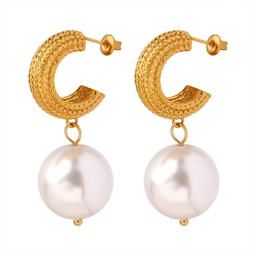 Stainless Steel Imitation Pearl Pendant Drop Earrings