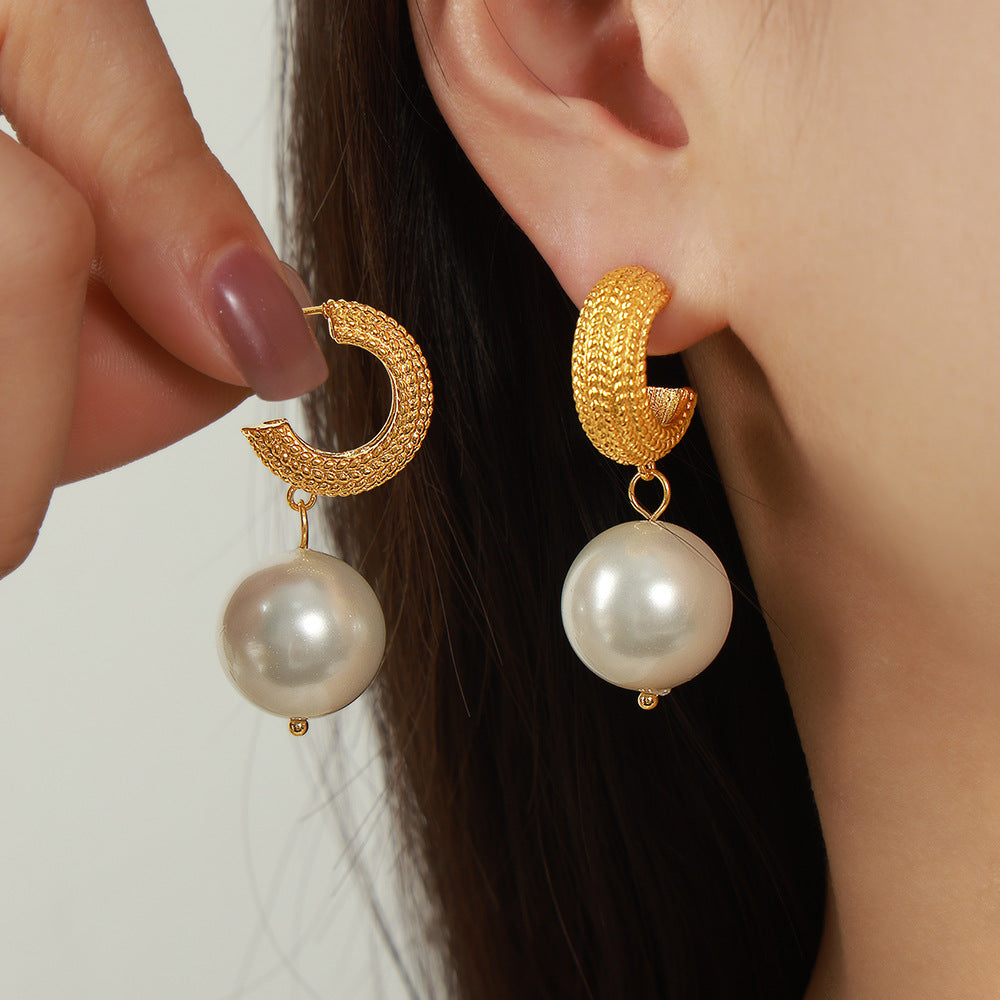 Stainless Steel Imitation Pearl Pendant Drop Earrings