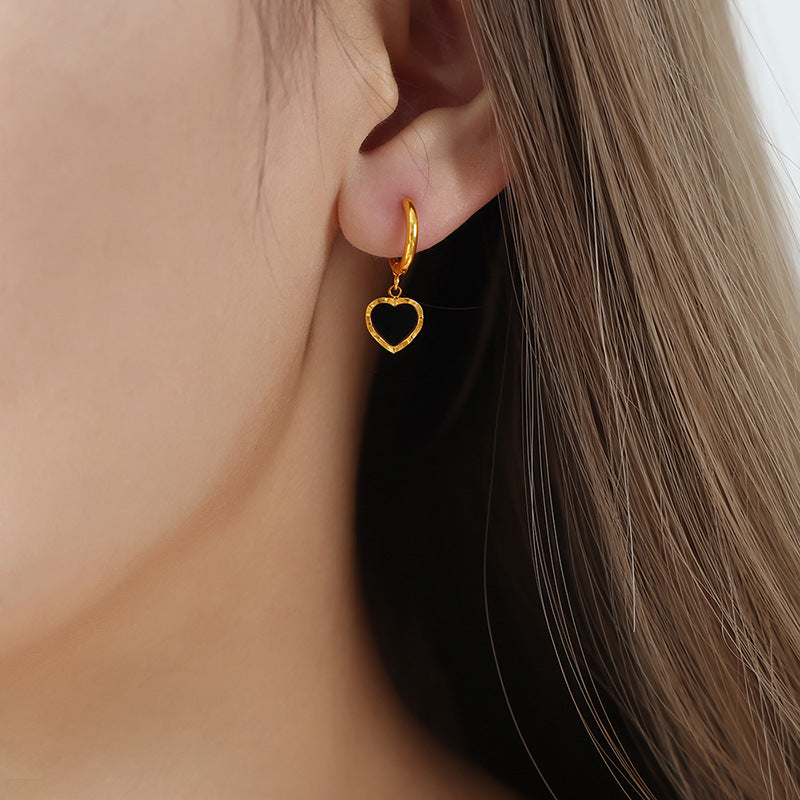 Stainless Steel Black Drip Oil Heart Drop Earrings