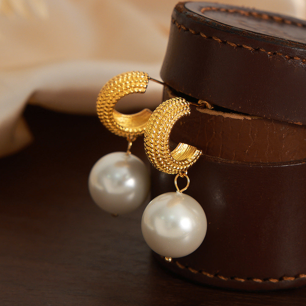 Stainless Steel Imitation Pearl Pendant Drop Earrings