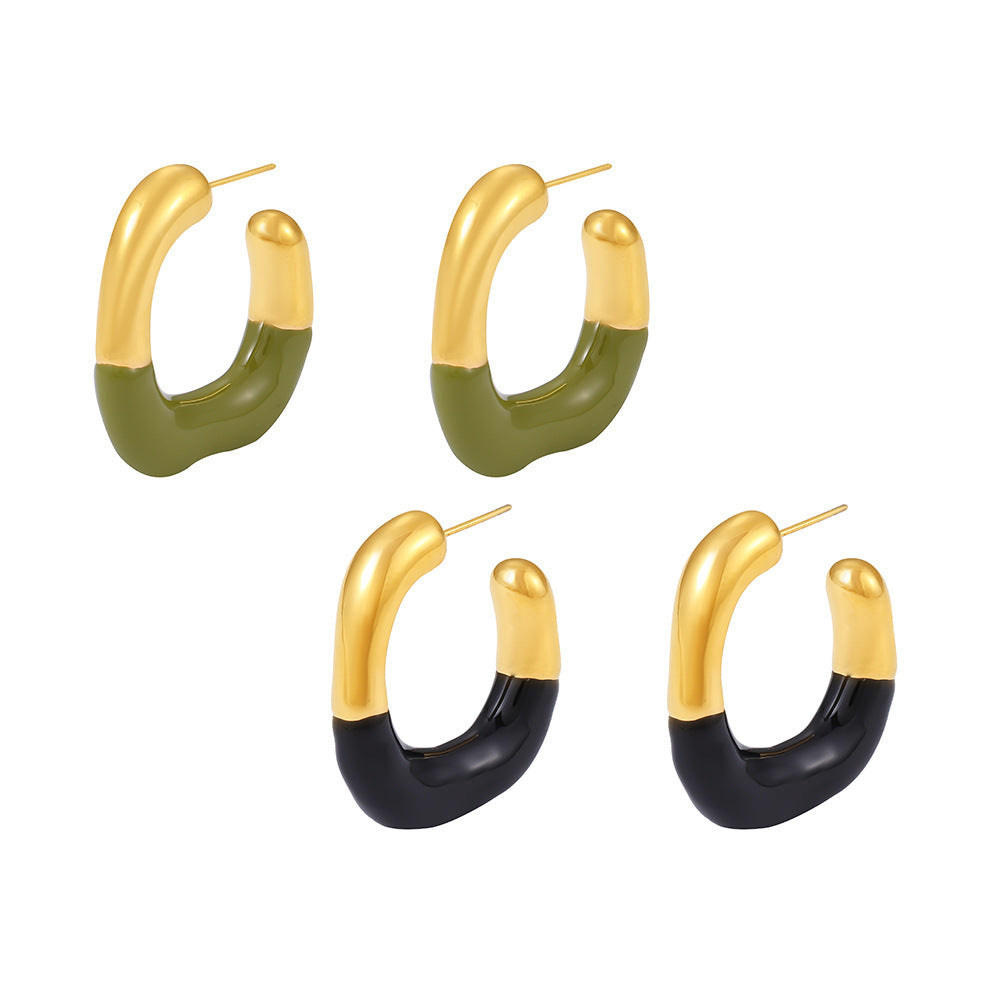 Stainless Steel Half Drop Oil Hoop Earrings