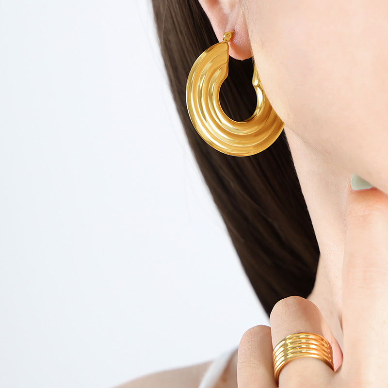 Stainless Steel Disc Hoop Earrings