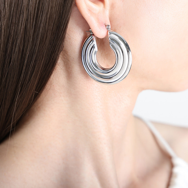 Stainless Steel Disc Hoop Earrings