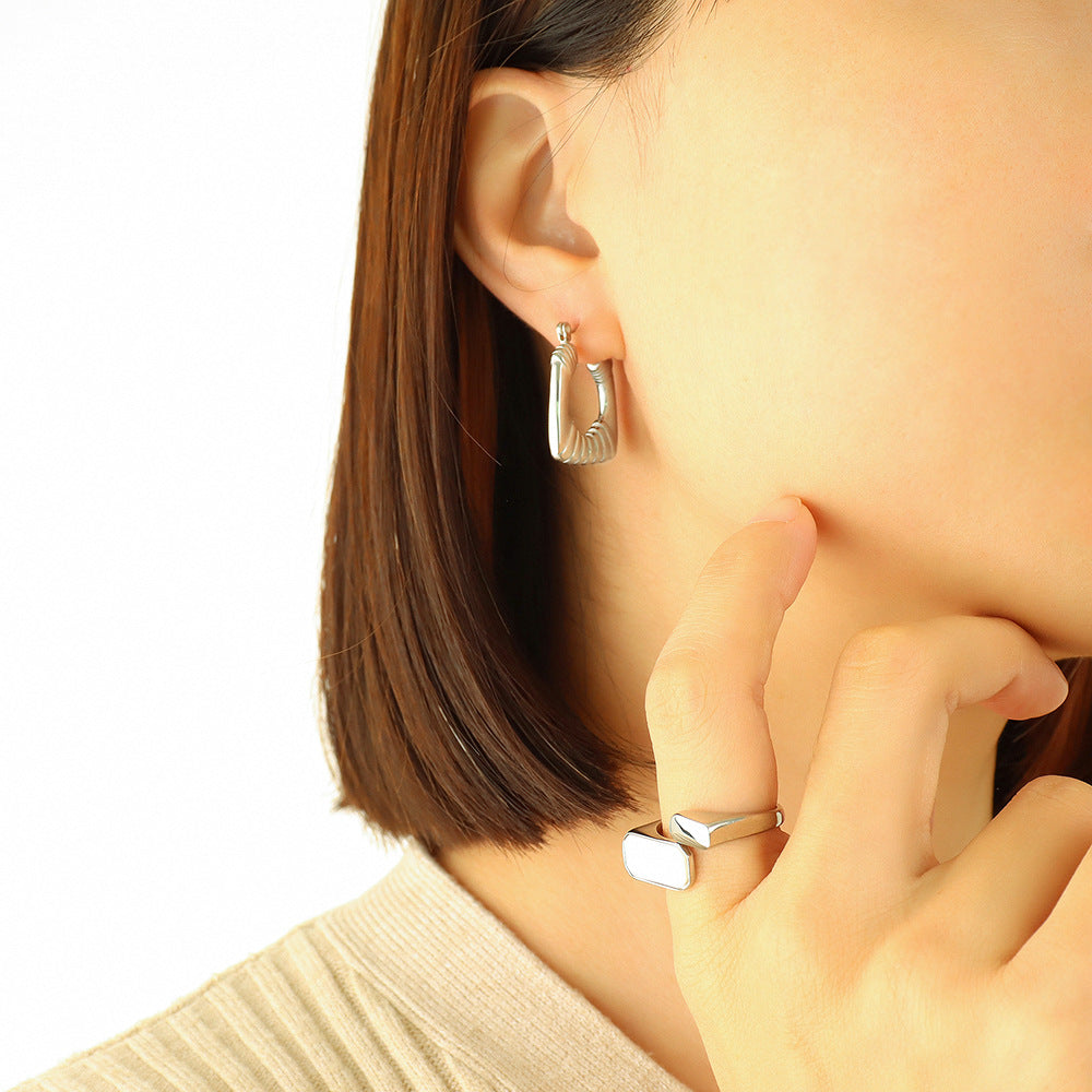 Distressed Stainless Steel Hoop Earrings