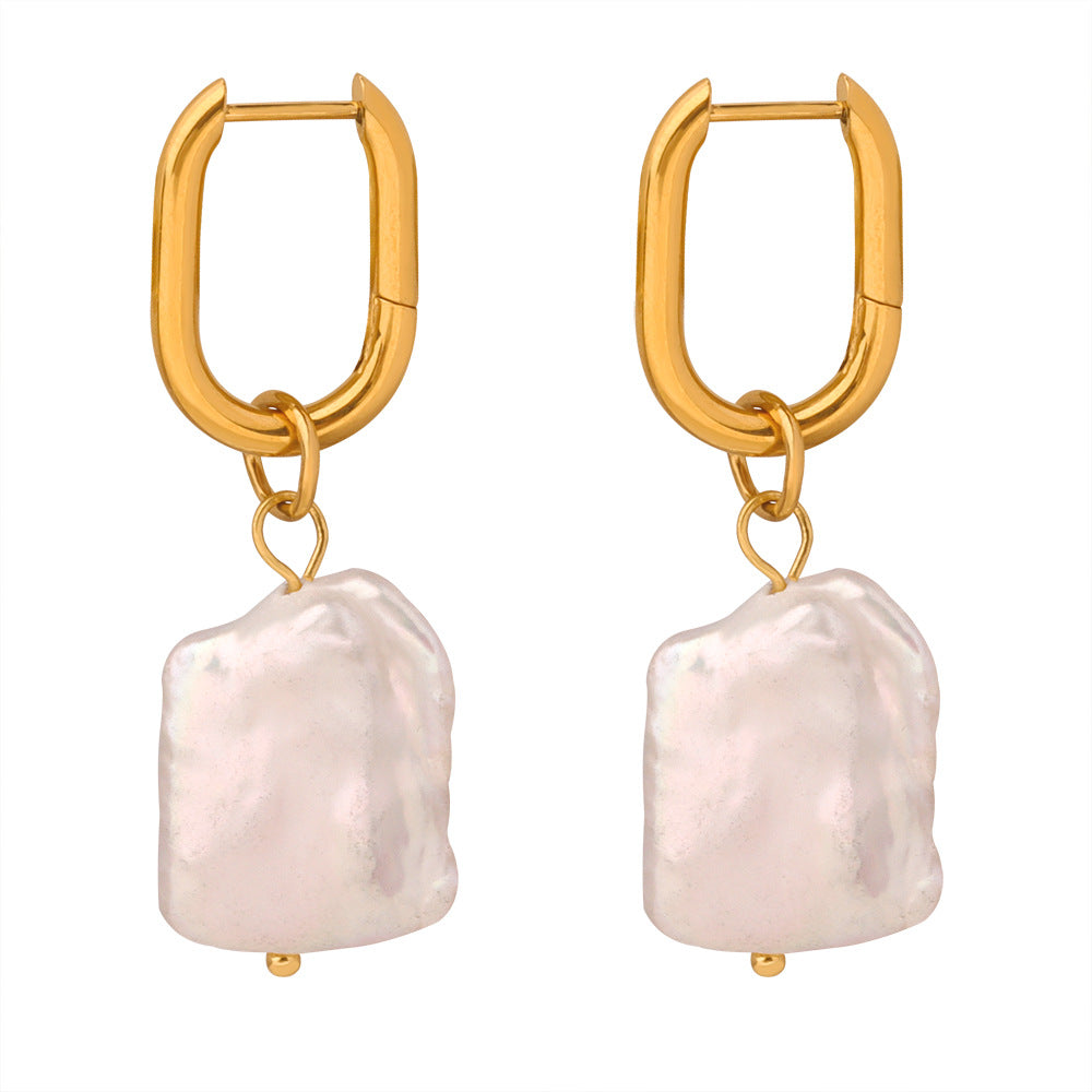 Irregular Freshwater Pearl Stainless Steel Drop Earrings