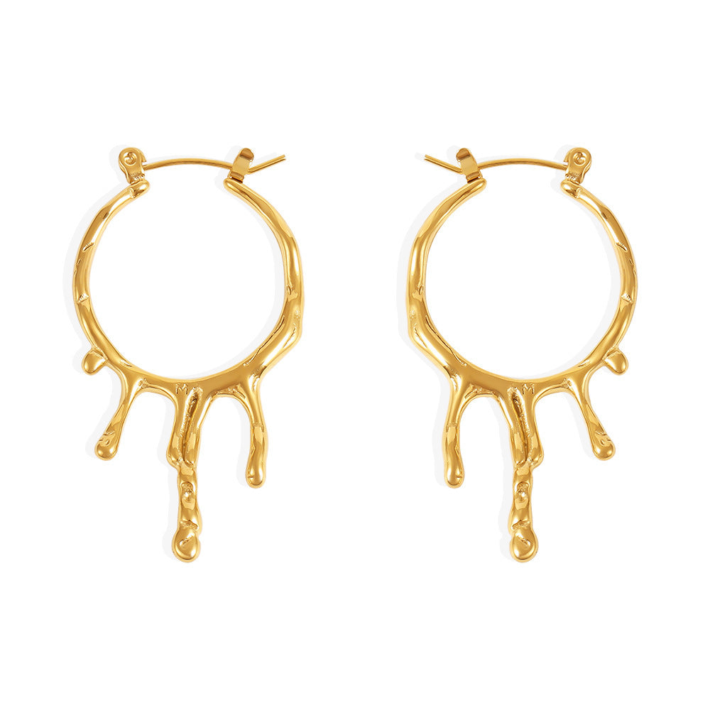 Stainless Steel Water Drop Liquid Irregular Hoop Earrings