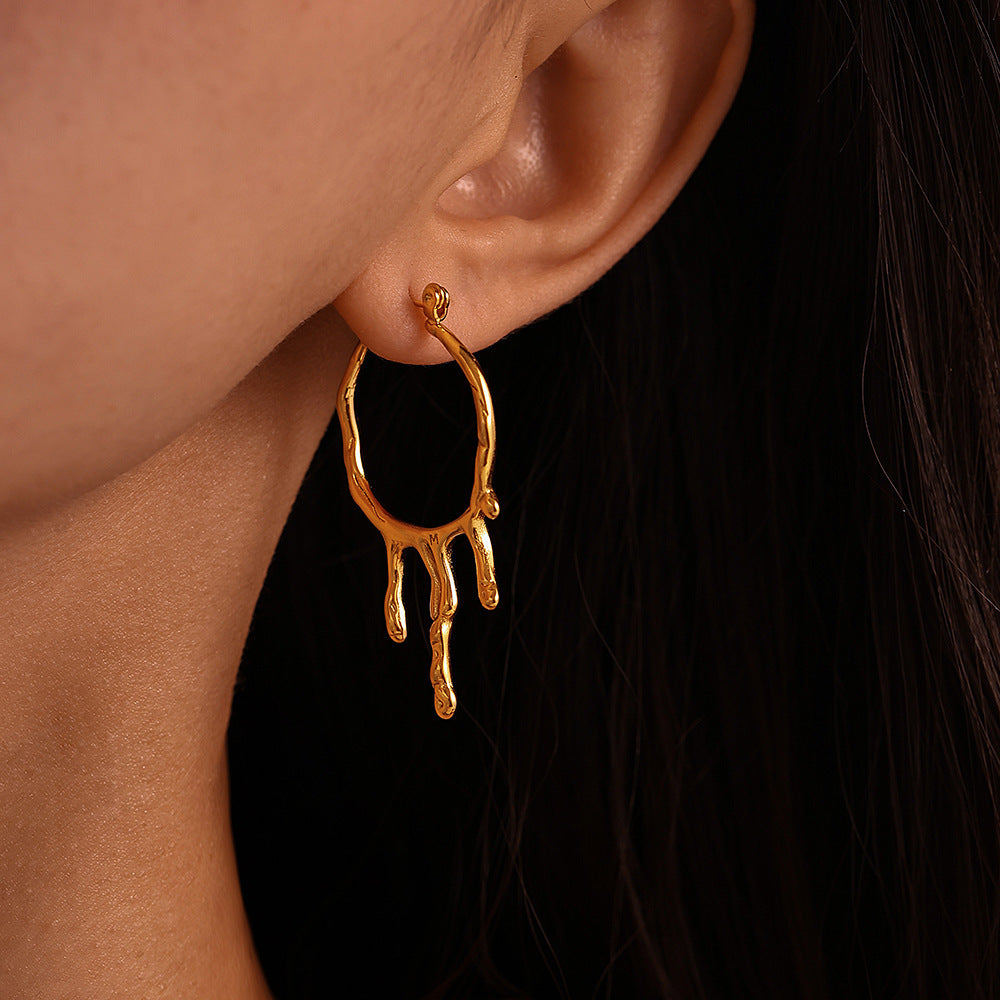 Stainless Steel Water Drop Liquid Irregular Hoop Earrings