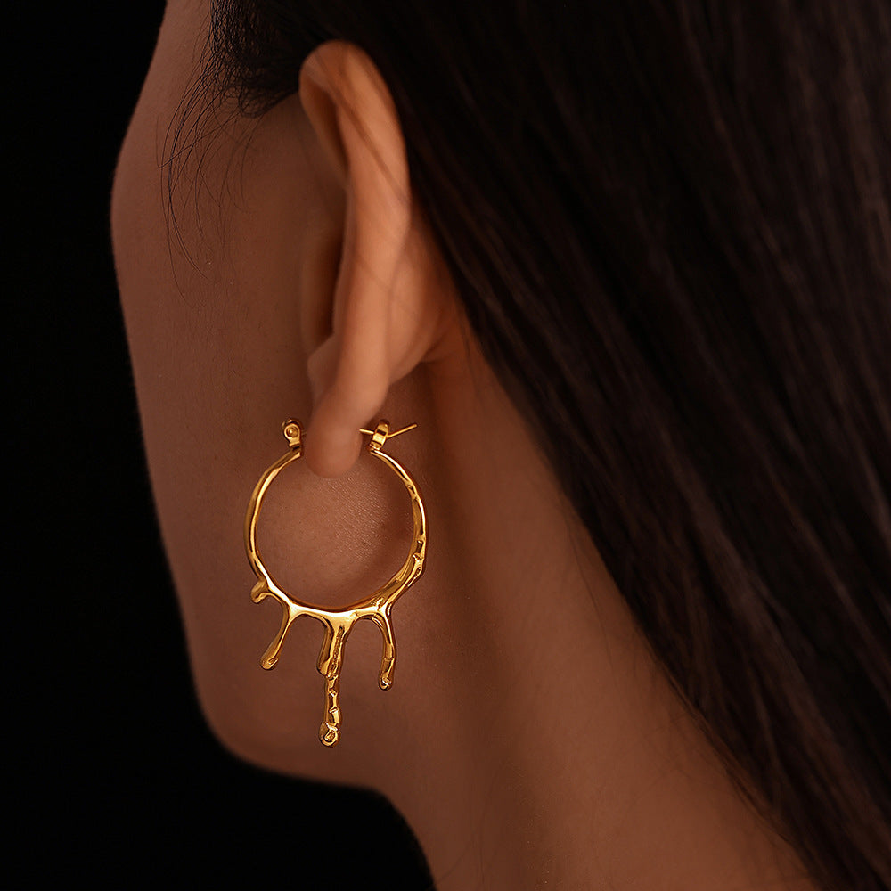 Stainless Steel Water Drop Liquid Irregular Hoop Earrings